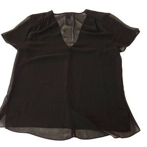Chelsea28 Womens Semi Sheer Short Sleeve V-Neck Pullover Blouse Top Black Large
